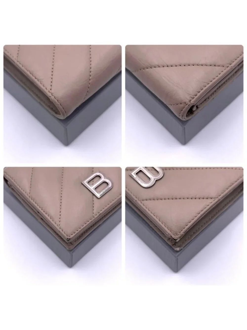 Balenciaga Crush Bifold Wallet Leather Beige Quilted